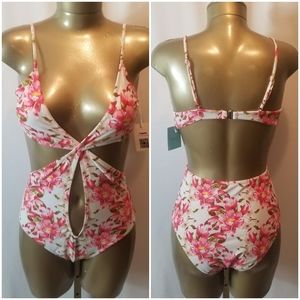 Cupshe Pink and White Floral One Piece Swimsuit